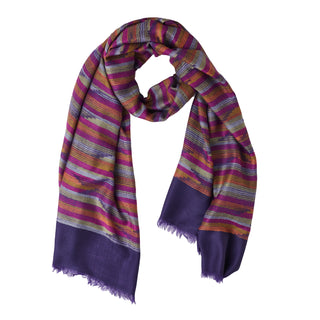 Multicolor Stripes on Blue Pure Wool Wrap