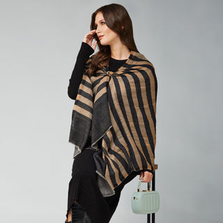 Black and Gold Zari Stripes Wool Wrap