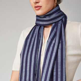 Blue Stripes Wool and Silk Wrap