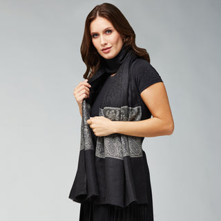 Black and Silver Paisley Border Wool Wrap