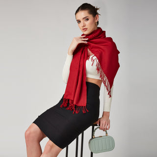 Maroon Red Solid Plain Jacquard Weave Wool Wrap