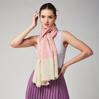 Pink and Cream Checkered Fine Wool Wrap
