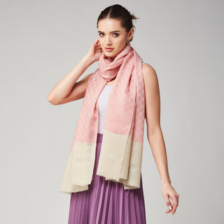 Pink and Cream Checkered Fine Wool Wrap
