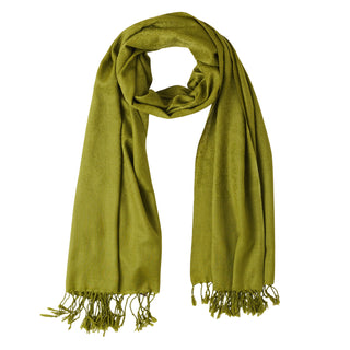 Olive Green Solid Plain Jacquard Weave Fine Wool Wrap