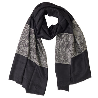 Black and Silver Paisley Border Wool Wrap