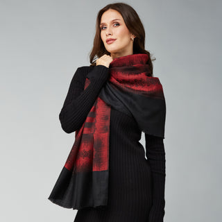 Red and Black Ethnic Ikkat Weave Wool Wrap for Women