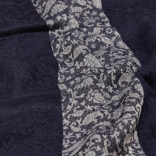 Navy Blue and Grey Stripes Paisley Weave Fine Wool Wrap
