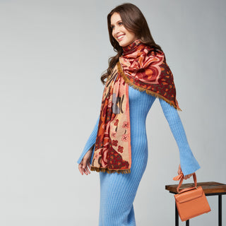 Red and Orange Ethnic Floral Weave Wool Wrap