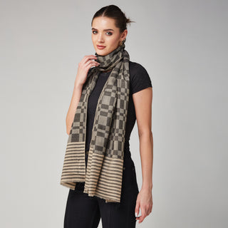 Charcoal Grey Checkered Wool Wrap