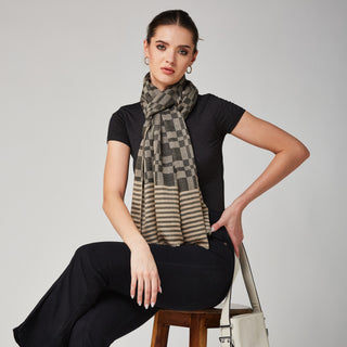 Charcoal Grey Checkered Wool Wrap
