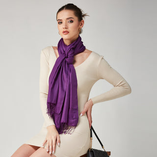 Deep Purple Solid Plain Jacquard Weave Wool Wrap