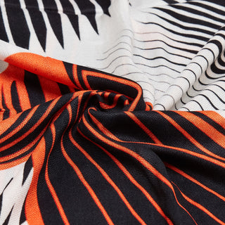 Lightweight Modal Silk Print Scarf with Bird Wing Inspiration, Black and Orange Digital Print Ultra-Soft Wrap Scarf