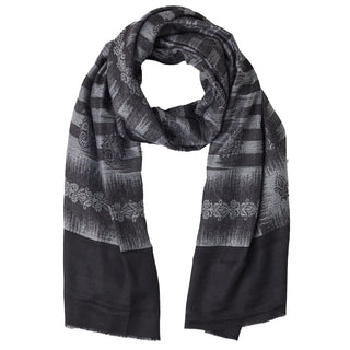 Black and Silver Ethnic Ikkat Weave Wool Wrap for Women