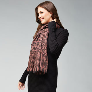 Elegant Faded Wine and Black Ethnic Floral Weave Wool Wrap