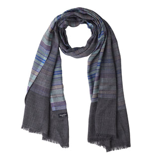 Steel Grey Multicolor Stripes Pure Wool Wrap