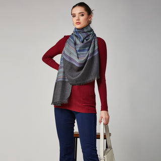 Steel Grey Multicolor Stripes Pure Wool Wrap