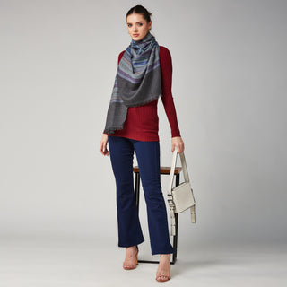 Steel Grey Multicolor Stripes Pure Wool Wrap