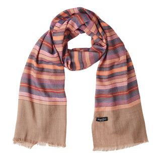 Vibrant Multicolor Stripes on Brown Pure Wool Wrap
