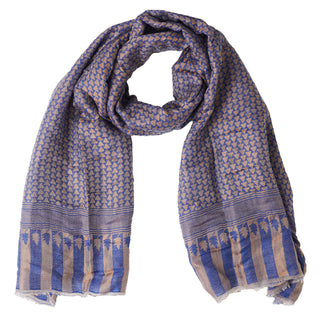 Midnight Blue Wool and Silk Scarf for Women, Blue and Gold Zari Ethnic Weave Design